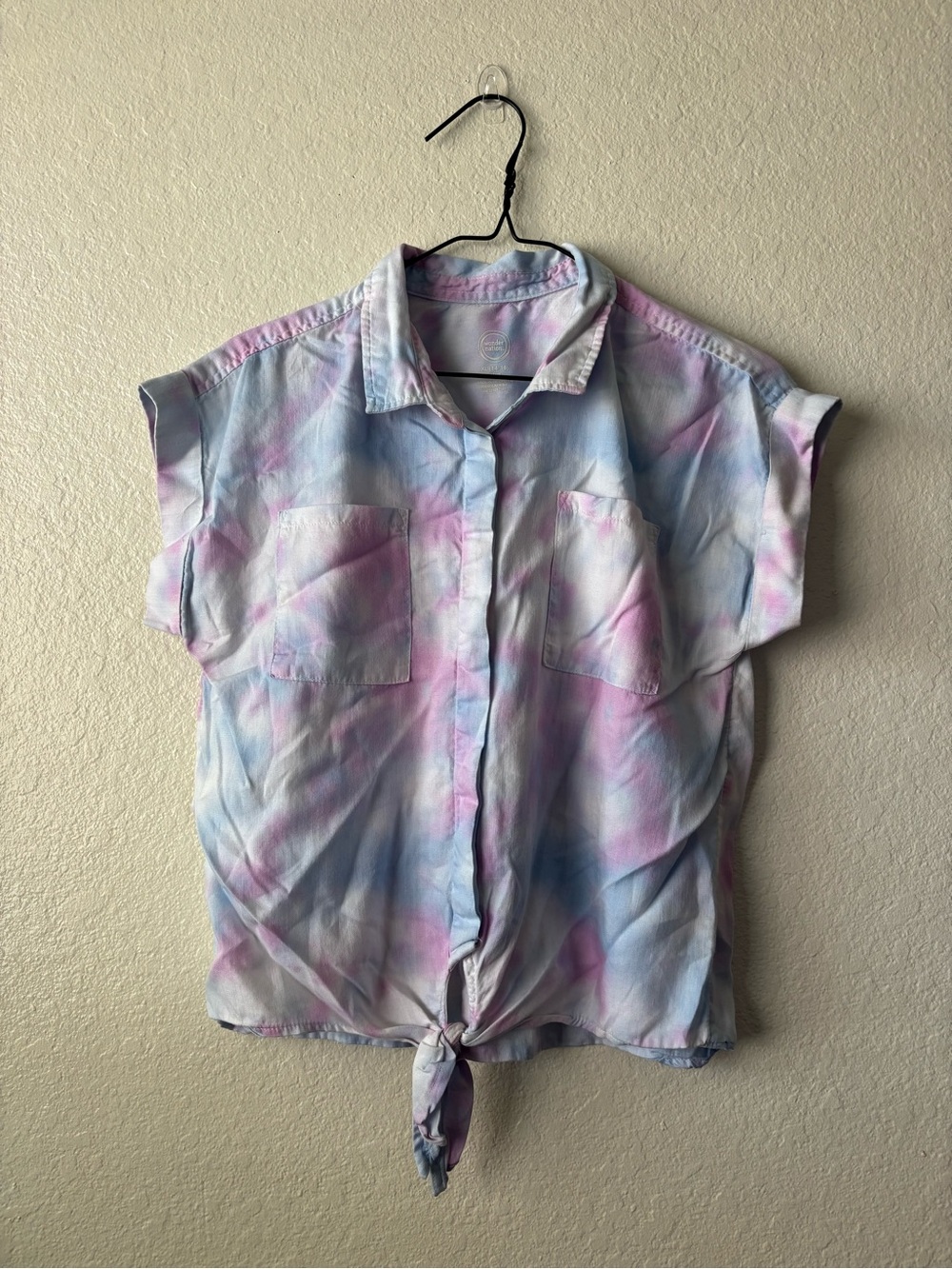 wonder nation Pastel Pink & Blue Tie-Front Button Shirt